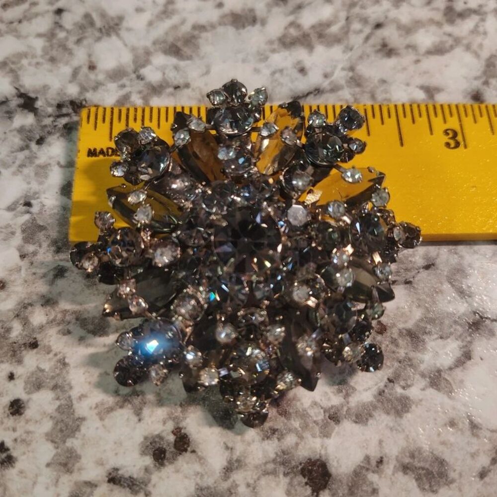 Vintage Juliana Floral Wreath Smoke Navettes Silver Tone Brooch